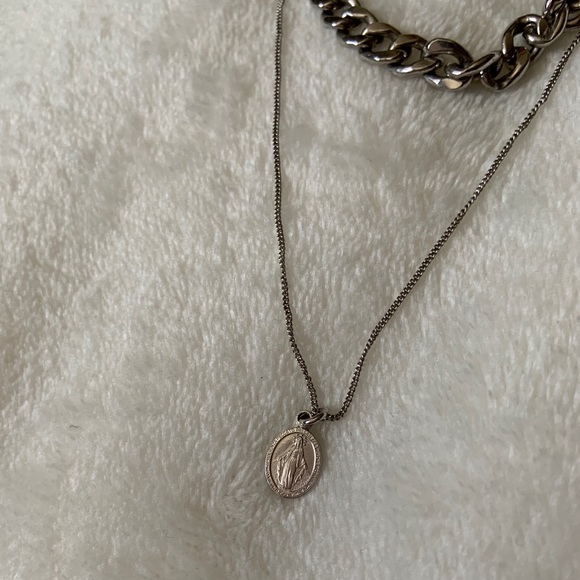 Miraculous Medal Double Chain 925 Silver Necklace - Picture 3 of 4